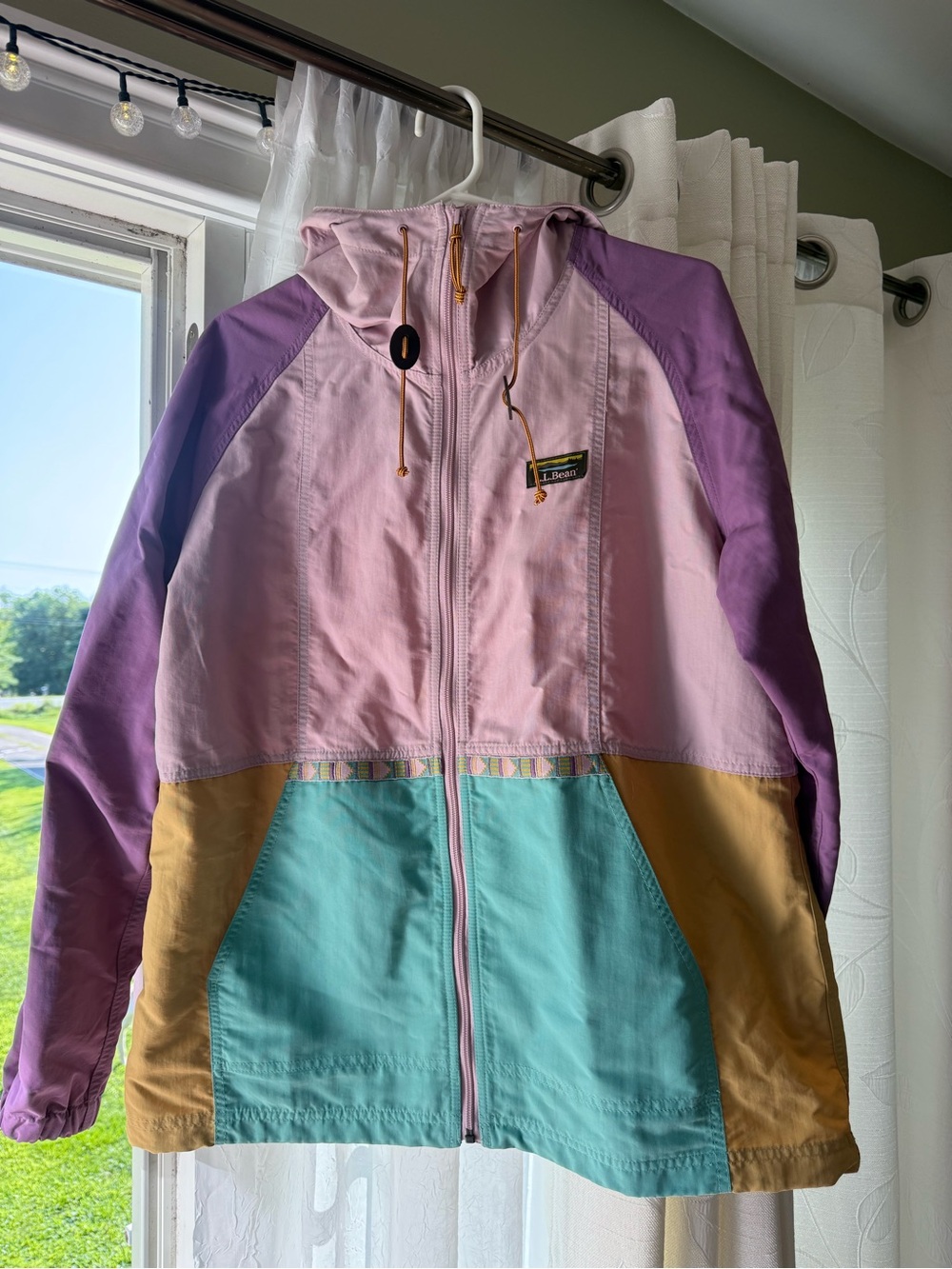 L.L. Bean Multicolor Pastel Windbreaker Jacket — Pink, Purple, Teal, Mustard